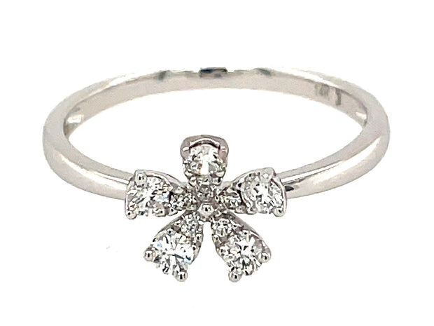 14K White Gold And White Diamond Flower Ring