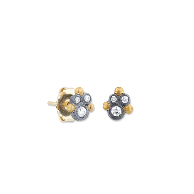 24K GOLD & OX. SILVER “DYLAN” SMALL STUD EARRINGS WITH DIAMONDS